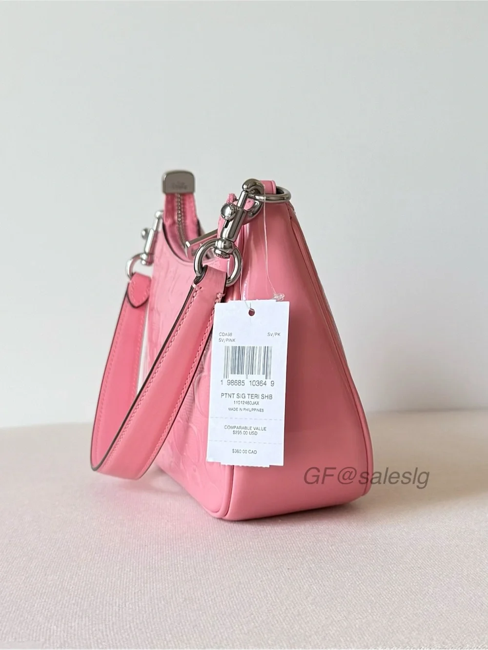 NWT Coach Teri Shoulder&Crossbody Bag Pink Patent Leather  Heart Charm CDA98